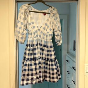 STAUD blue and white dress